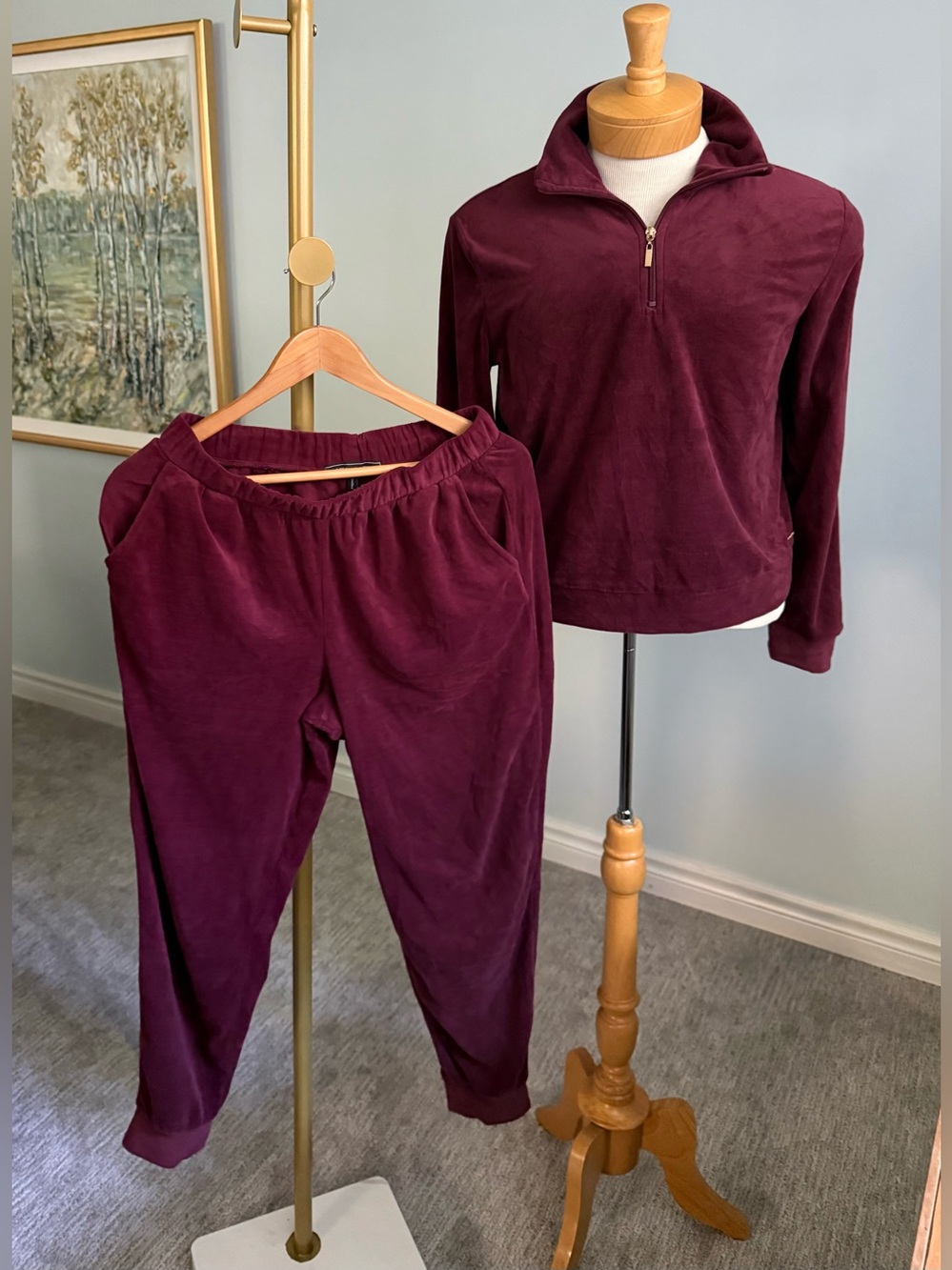 BCBGMAXAZRIA Velour Lounge Set | Burgundy 2-Piece Tracksuit | Y2K